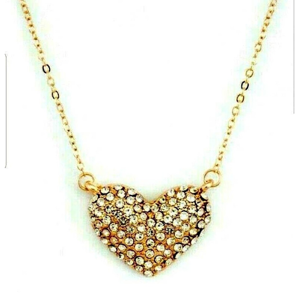 VALENTINES Heart Necklace and Earring Set Gold and CZ